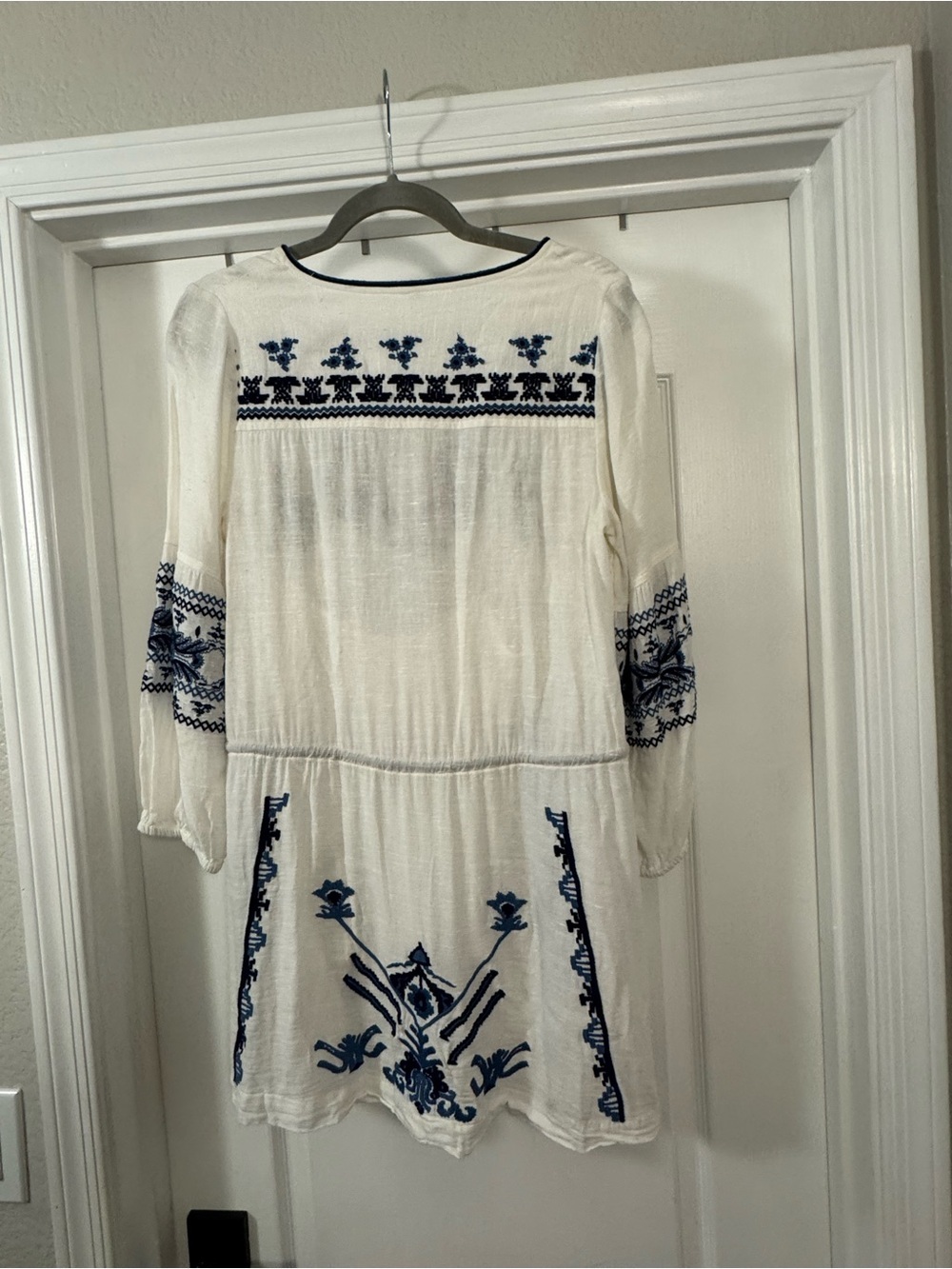Free People White Knit Dress with Blue Embroidery - Picture 11 of 16